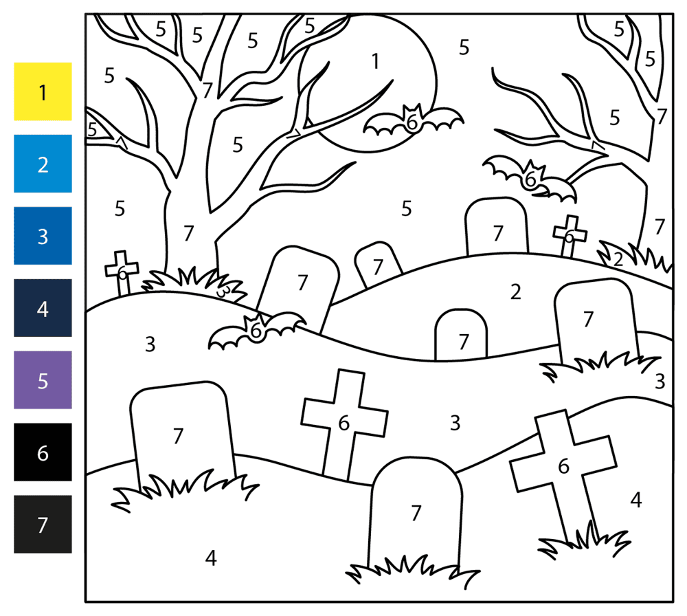 Cemetery Color By Number Coloring Page Md Coloring Page — Free Printable — free printable coloring page